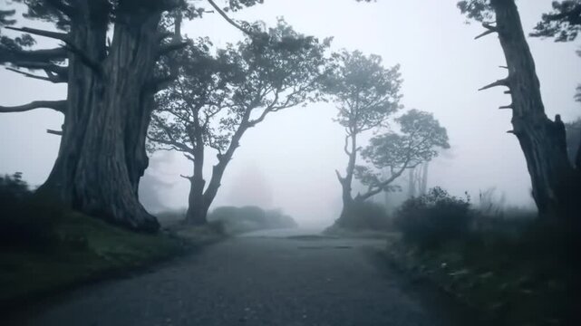 Misty Road, Trees, Fog, Gloomy, Atmosphere, Nature Photography