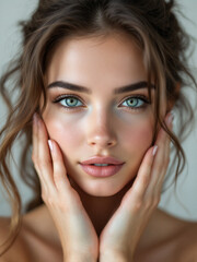 Shocked Young European Woman Expressing Surprise on White Background in Realistic Style