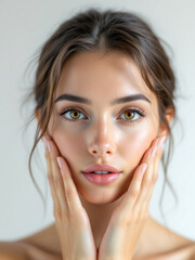 Shocked Young European Woman Expressing Surprise on White Background in Realistic Style
