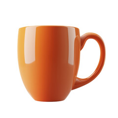 Bright orange coffee mug on transparent background glossy finish