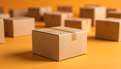 Fototapeta premium a single brown cardboard box with other blurred