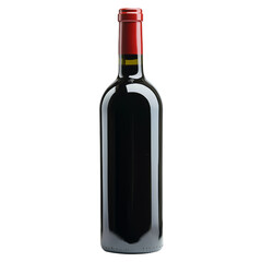Elegant red wine bottle with red cap on transparent background