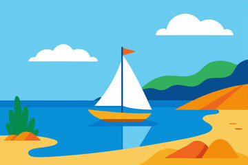 Sun-kissed yachts glide across the sparkling sea, with sailboats and ships dotting the horizon near a sandy beach, embodying the perfect tropical summer vacation