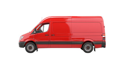 Red cargo van side view displaying smooth surface and functional design on transparent background