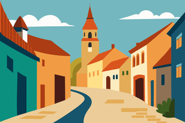 Naklejka premium Old town city architecture with medieval building and church view