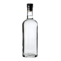 Transparent empty glass bottle with black cap on transparent background