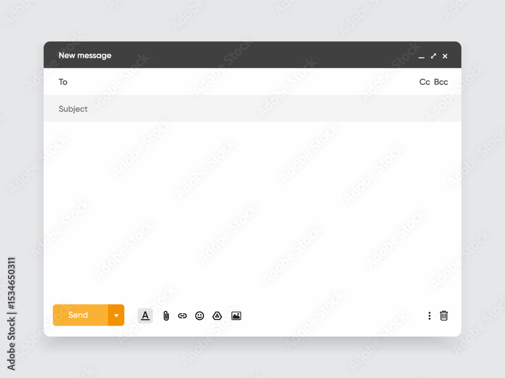 Fototapete Message, mail template user interface. Blank window of email, template vector illustration. Email message window. Modern and flat style mail mockup screen. 