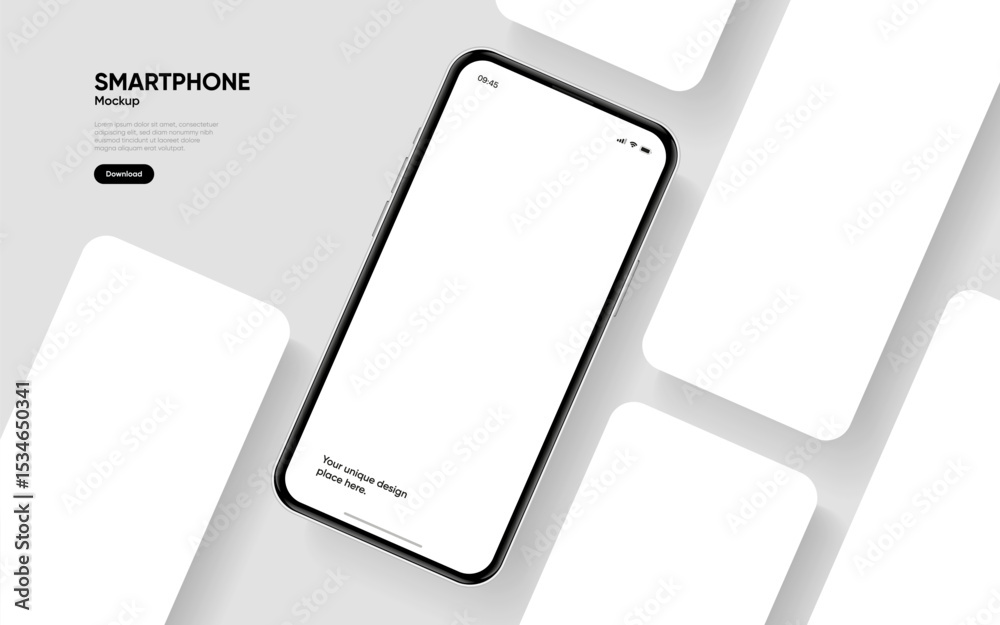 Poster Realistic smartphone mockup. Mobile phone vector with isolated on white background. Device front view. 3D mobile phone with shadow. Realistic, high quality smart phone mockup for ui ux presentation.