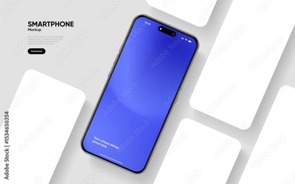 Poster Realistic smartphone mockup. Mobile phone vector with isolated on white background. Device front view. 3D mobile phone with shadow. Realistic, high quality smart phone mockup for ui ux presentation.