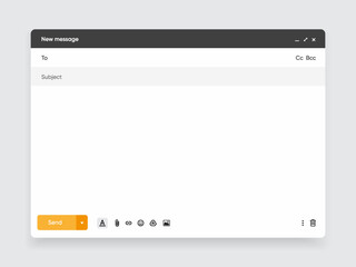 Message, mail template user interface. Blank window of email, template vector illustration. Email message window. Modern and flat style mail mockup screen. 
