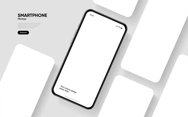 Realistic smartphone mockup. Mobile phone vector with isolated on white background. Device front view. 3D mobile phone with shadow. Realistic, high quality smart phone mockup for ui ux presentation.