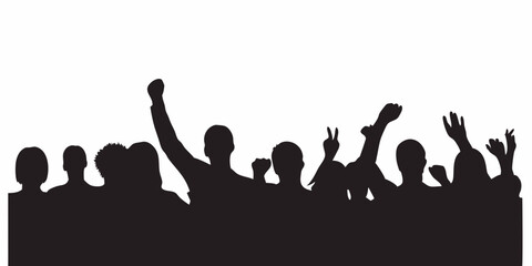 Crowd silhouette vector art of people protesting and raising hands in celebration and support design