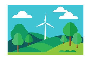 Harnessing Wind Energy A Sustainable Landscape of Green Hills and Wind Turbines