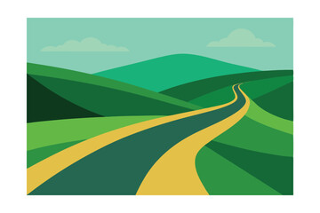 Fototapeta premium Scenic Winding Road Through Rolling Green Hills A Journey Through Nature's Embrace