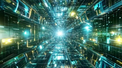 Futuristic Digital Tunnel Data Flow Abstract Background Video - Powered by Adobe