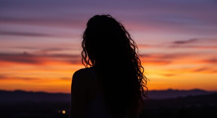 Contemplative woman at sunset scenic landscape serene environment silhouette viewpoint