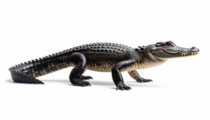 Naklejka premium An alligator lying down against the clean background. The alligator shows its powerful body posture in detail