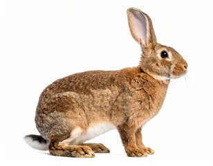 Naklejka premium Rabbit Profile: Captivating portrait of a serene rabbit, its soft fur and alert gaze conveying a sense of gentle curiosity.