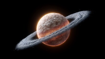 A detailed view of a binary star system surrounded by glowing rings of dust and gas, emitting soft pink and orange light in the darkness