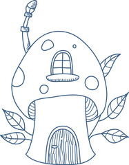 Fairytale Mushroom House with Leaves Sketch