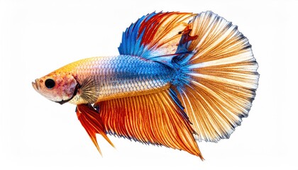 Fototapeta premium Betta Splendens: A vibrant, colorful betta fish, showcasing its elegant fins and dazzling hues, swimming gracefully, an exquisite symbol of aquatic beauty.
