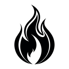 Black flame silhouette icon in vector style. Perfect for fire safety signs, energy symbols, tattoo designs, app icons, gaming graphics, and minimalist branding projects.