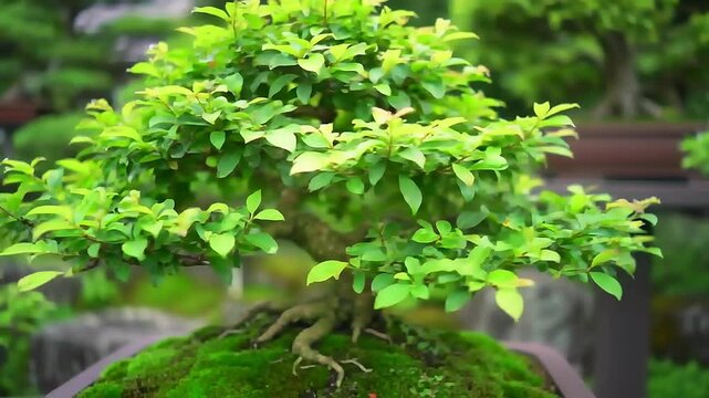 a bonsai tree in a traditional Japanese garden