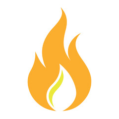Stylized flame icon in orange and yellow silhouette. Ideal for energy apps, fire safety signs, gaming graphics, heat warnings, and dynamic branding or logo design projects.