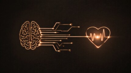 Innovation concept Digital brain connected to a heart, symbolizing the intersection of technology and emotions.