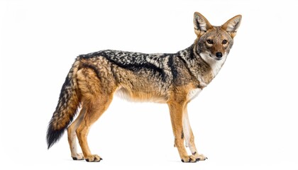 Fototapeta premium Coyote Standing Proud: A photorealistic portrayal of a coyote, exhibiting its alert nature with an inquisitive gaze, demonstrating its agility and beauty.