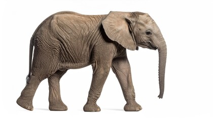 Fototapeta premium Elephant's Gentle Stroll: A majestic elephant confidently strides across a clean, bright surface, showcasing its immense size and serene nature in a captivating image.