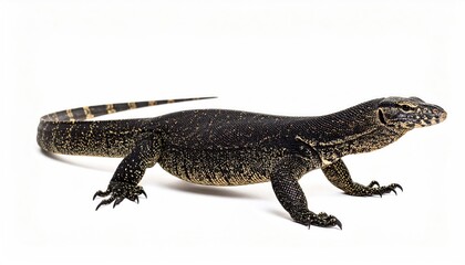 Obraz premium Lizard Portrait: An exquisite portrait of a lizard showcases intricate scale patterns and alert gaze, captured against a clean backdrop.