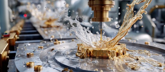 Shiny Metal Manufacturing Process with Water Flowing in Factory