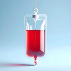 Obraz premium Red Blood Bag Hanging Against Light Blue Background