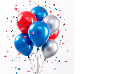 White background with blue, red and glitter bubbles	
