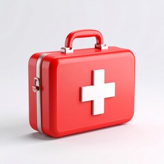 Obraz premium Red Plastic First Aid Kit with White Cross
