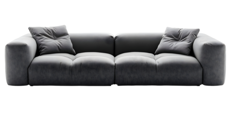 Elegant grey sofa with cushions, ideal for minimalist and modern living spaces