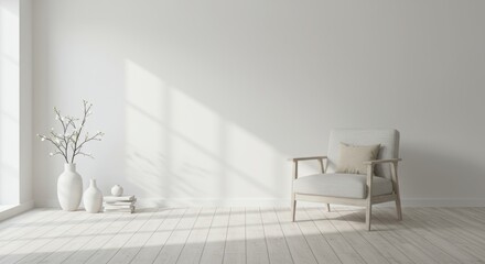 Bright Minimalist Room with Empty Wall for Frame Mockup
