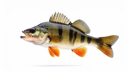 Striking Perch Underwater: A close-up, photorealistic image of a vibrant perch. Showcasing the beauty of aquatic life and the elegance of marine species.