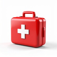 Obraz premium Red Plastic First Aid Kit with White Cross
