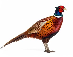 Fototapeta premium Vibrant Pheasant Portrait: A stately pheasant, showcasing its iridescent plumage in a captivating shot.