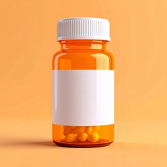 Orange Pill Bottle with White Label on Orange Background