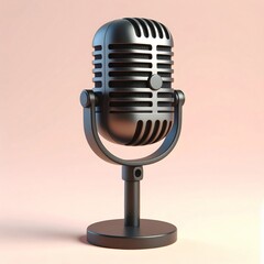 Black Retro Microphone on Stand, Pink Background