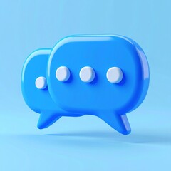 3D Render of Two Glossy Blue Chat Bubbles on Light Blue Background