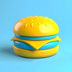 Bright Yellow and Blue 3D Rendered Burger