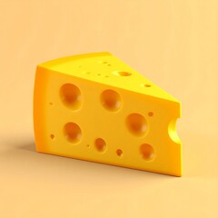 Yellow Swiss Cheese Wedge on Yellow Background