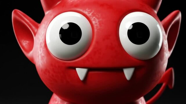 Fiery Fiend: A mischievous, cartoonish devil character, vividly rendered with playful exaggeration and bold hues, poised against a backdrop of mysterious darkness.