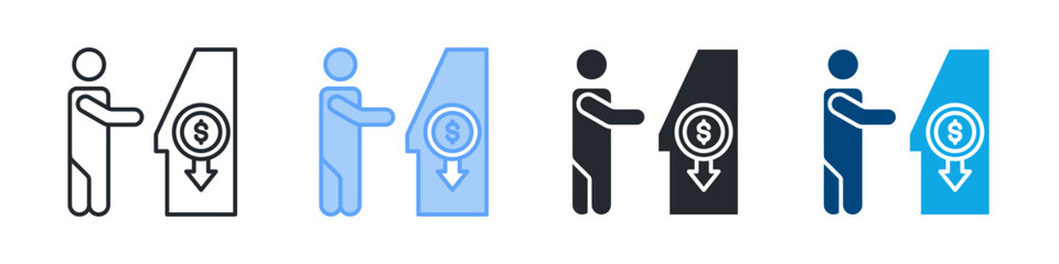 Atm Machine Icon Set Multiple Style. Design In Outline, Blue, Glyph, Dualtone