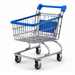 Small Blue and Chrome Shopping Cart on White Background
