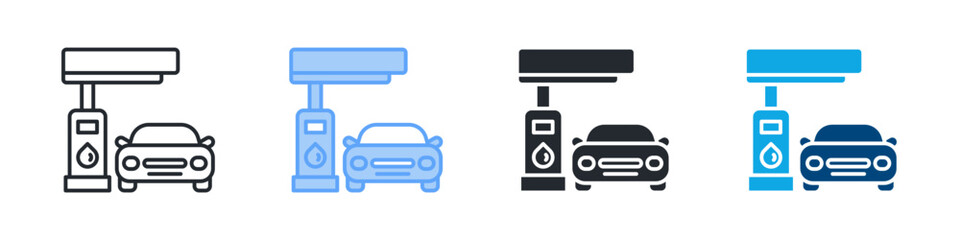 Gas Station Icon Set Multiple Style. Design In Outline, Blue, Glyph, Dualtone